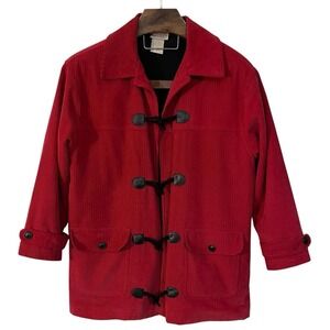 Vtg Jantzen Red Corduroy Toggle Fleece Lined Jacket Fisherman Preppy Oversized M